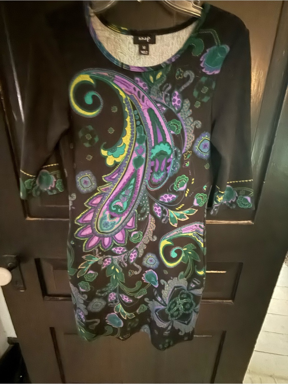 Snap Black Midi Dress with Purple, Green & Teal Paisley